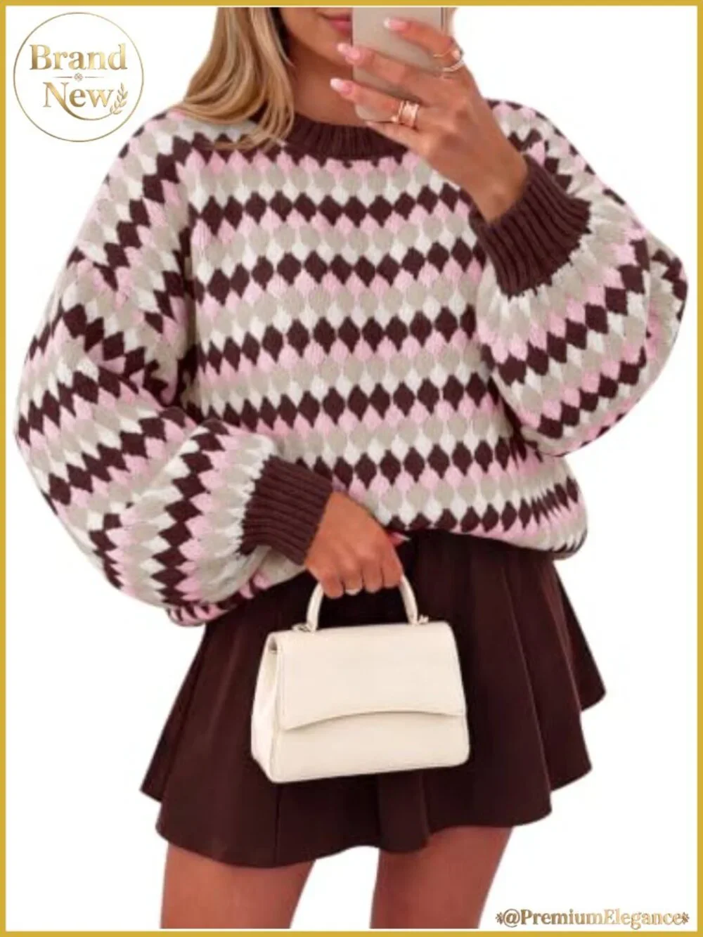 Womens Color Block Striped Chunky Knit Sweater Crew Neck Long Sleeve Pullover